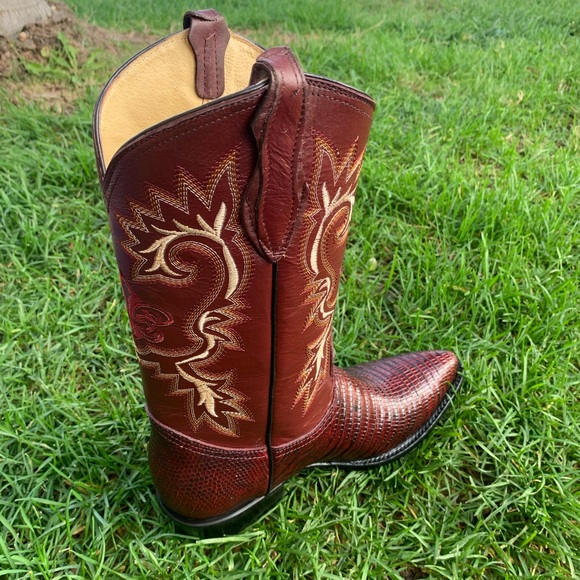 MEN'S COWBOY BOOTS LIZARD PRINT LEATHER WiINE BOTA - Picture 5 of 8